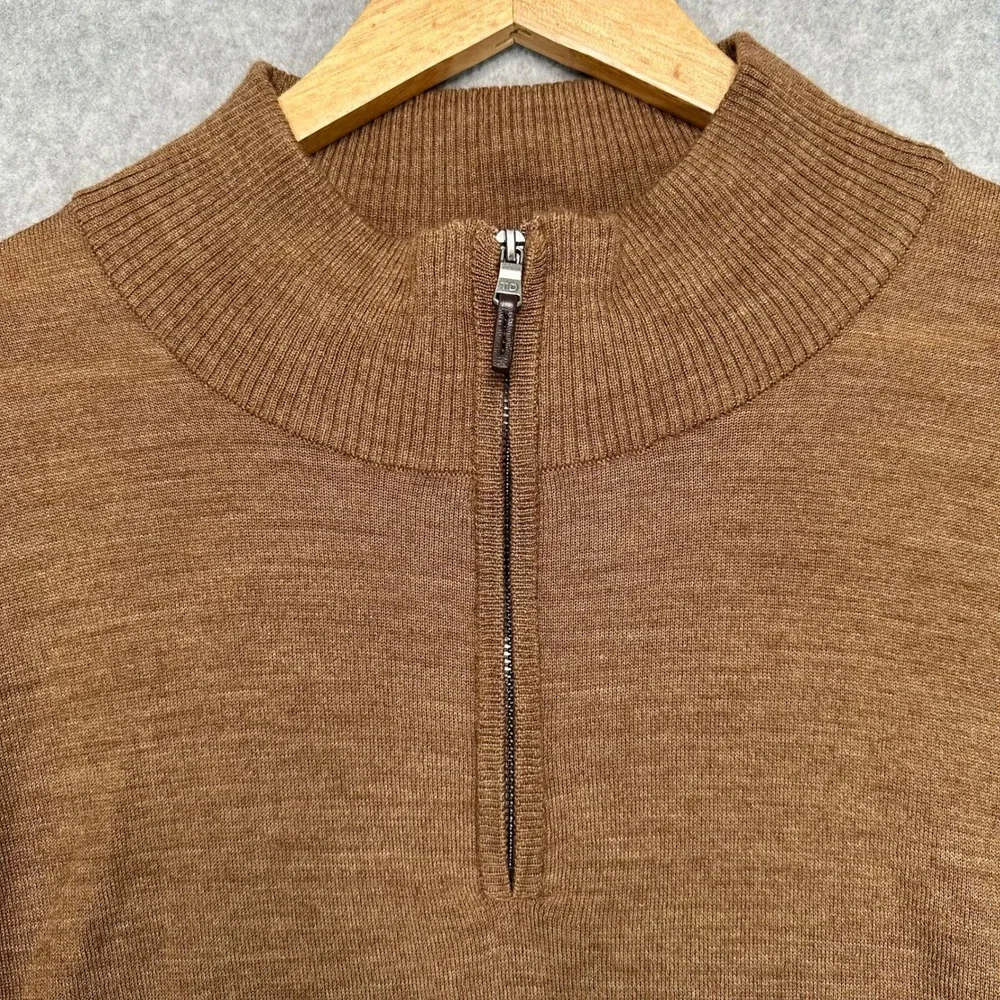 Thomas Dean Mens‎ Brown 1/4 Zip Sweater ExtraFine Merino Wool Acrylic Blend XXL